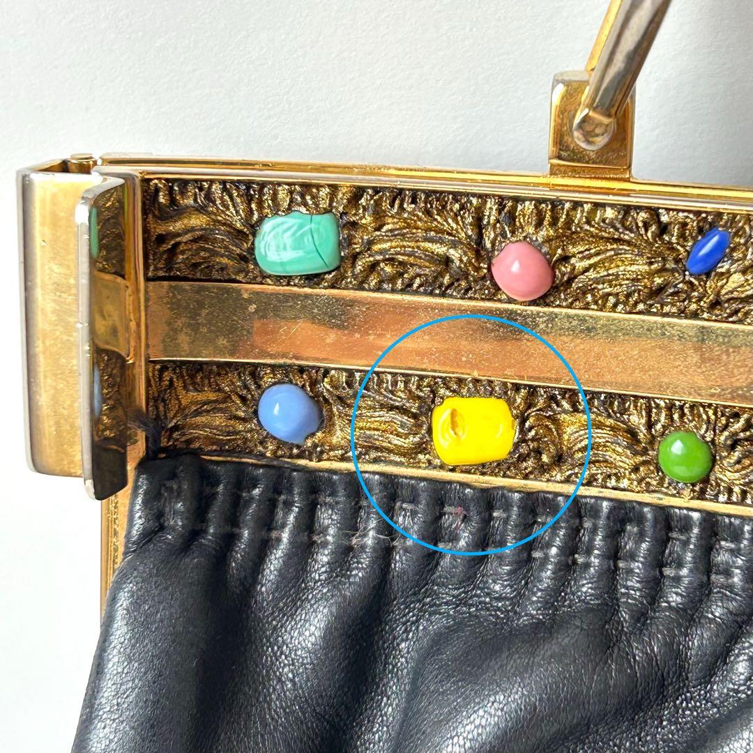 濱野皮革工藝 サンピエトロ 本革 天然石 がま口 ハンドバッグ ハマノ