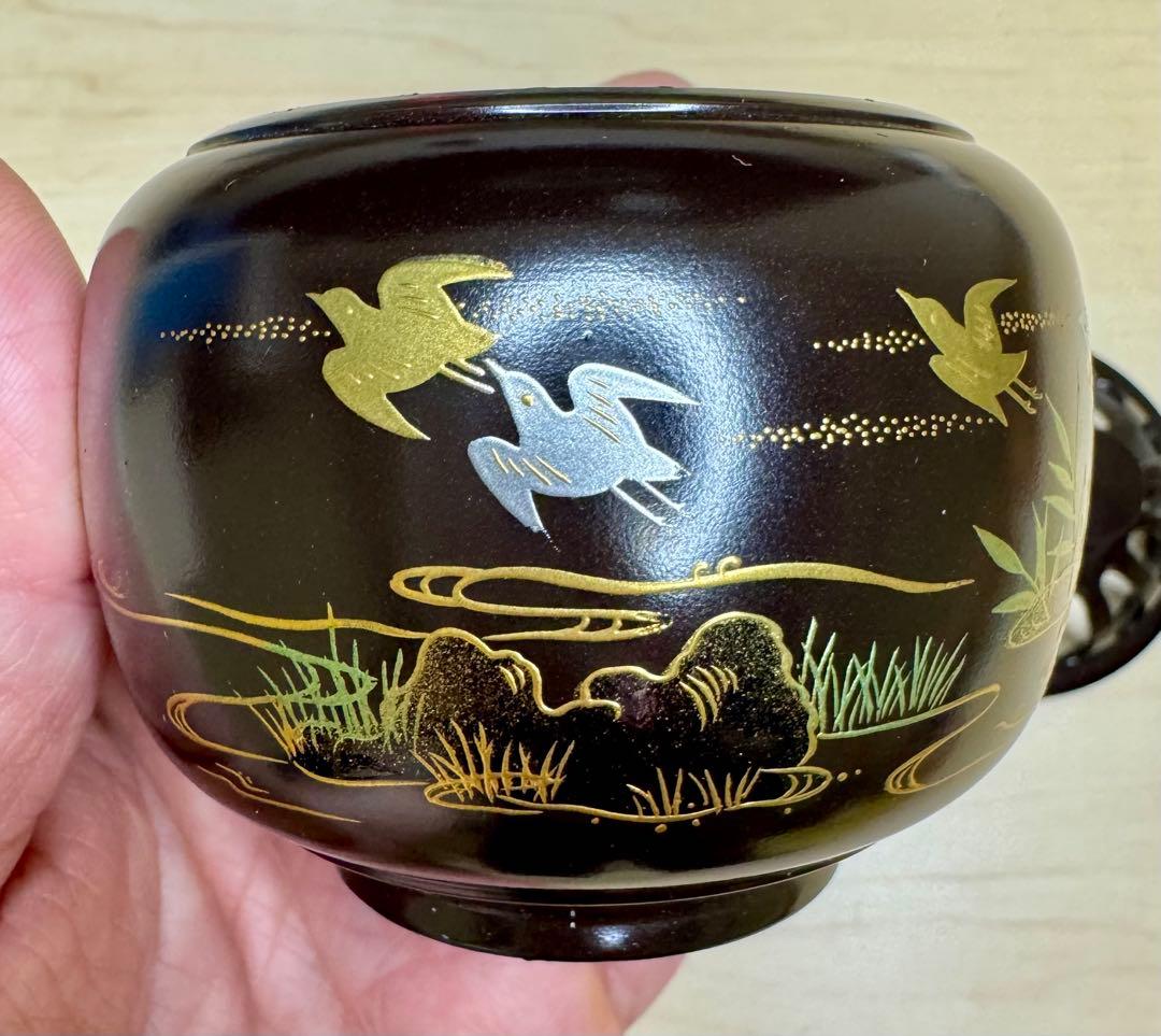 《 新品 》高岡銅器 香炉 玉胴型 波千鳥 蒔絵仕上 正晴堂 宏一作