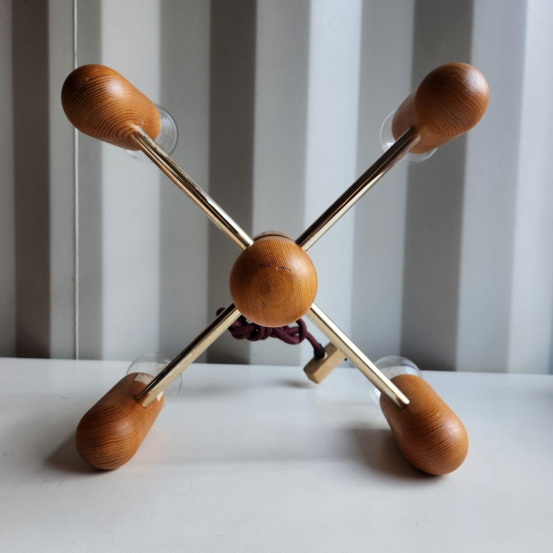 希少 ジャパンヴィンテージ 三菱電機 無垢材 4灯シャンデリア LK1744