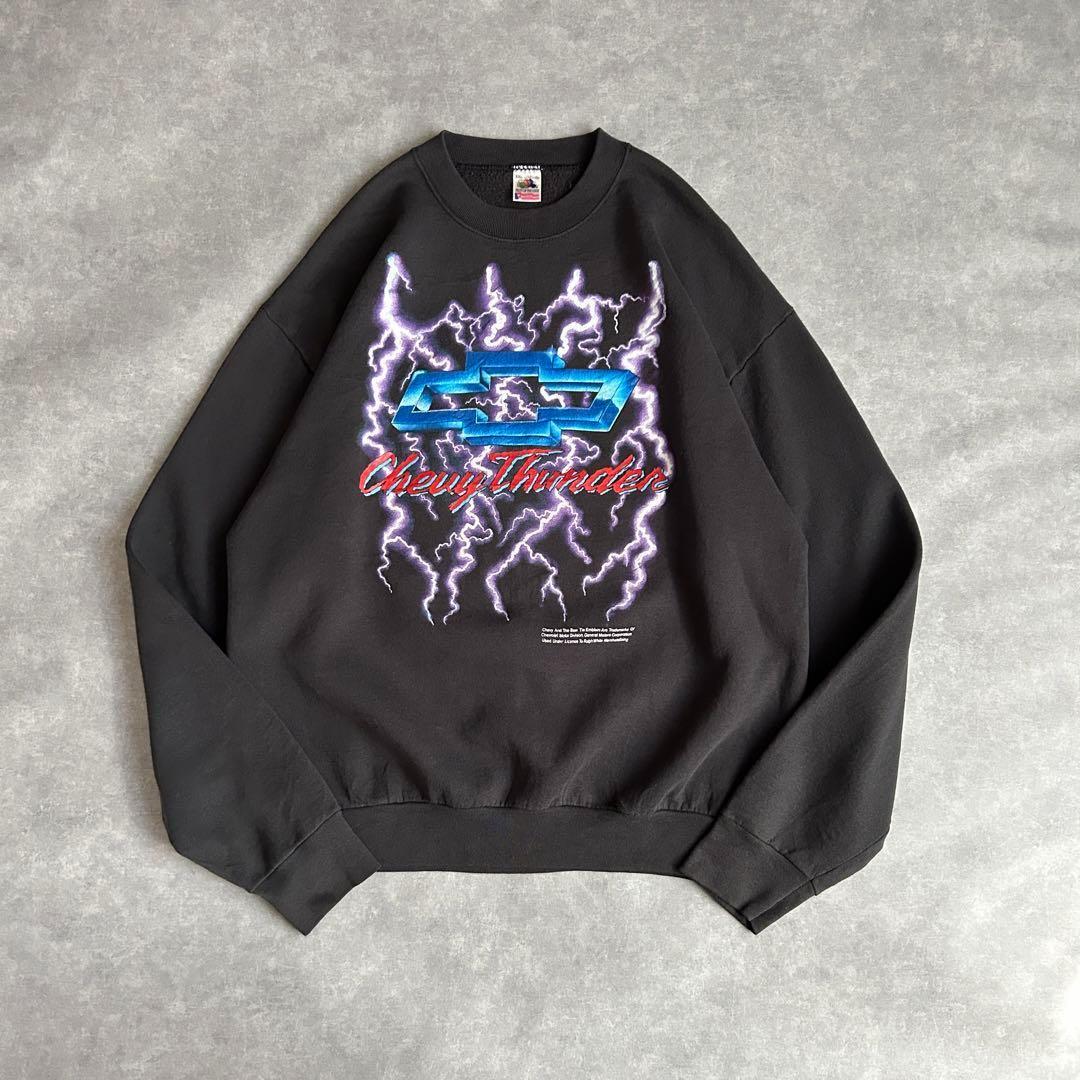 90s プリントスウェット USA製 シボレー サンダーパター ロゴプリント
