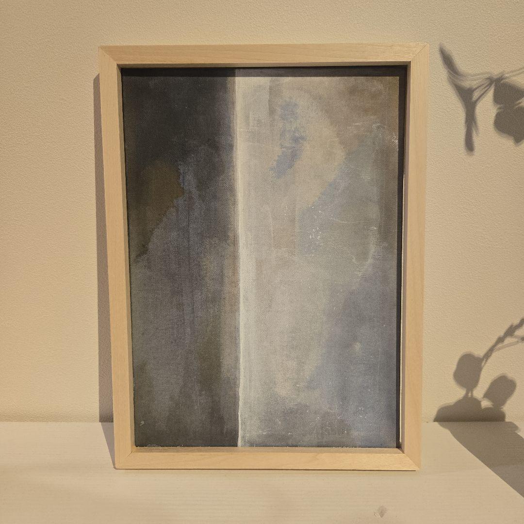 グレー ブルー ホワイト系抽象画 アクリル画 木製フレーム付き F4 サイズ 光ノ風」 F4 アクリル画 抽象画 キャンバス ブルー 青 空 羽 白