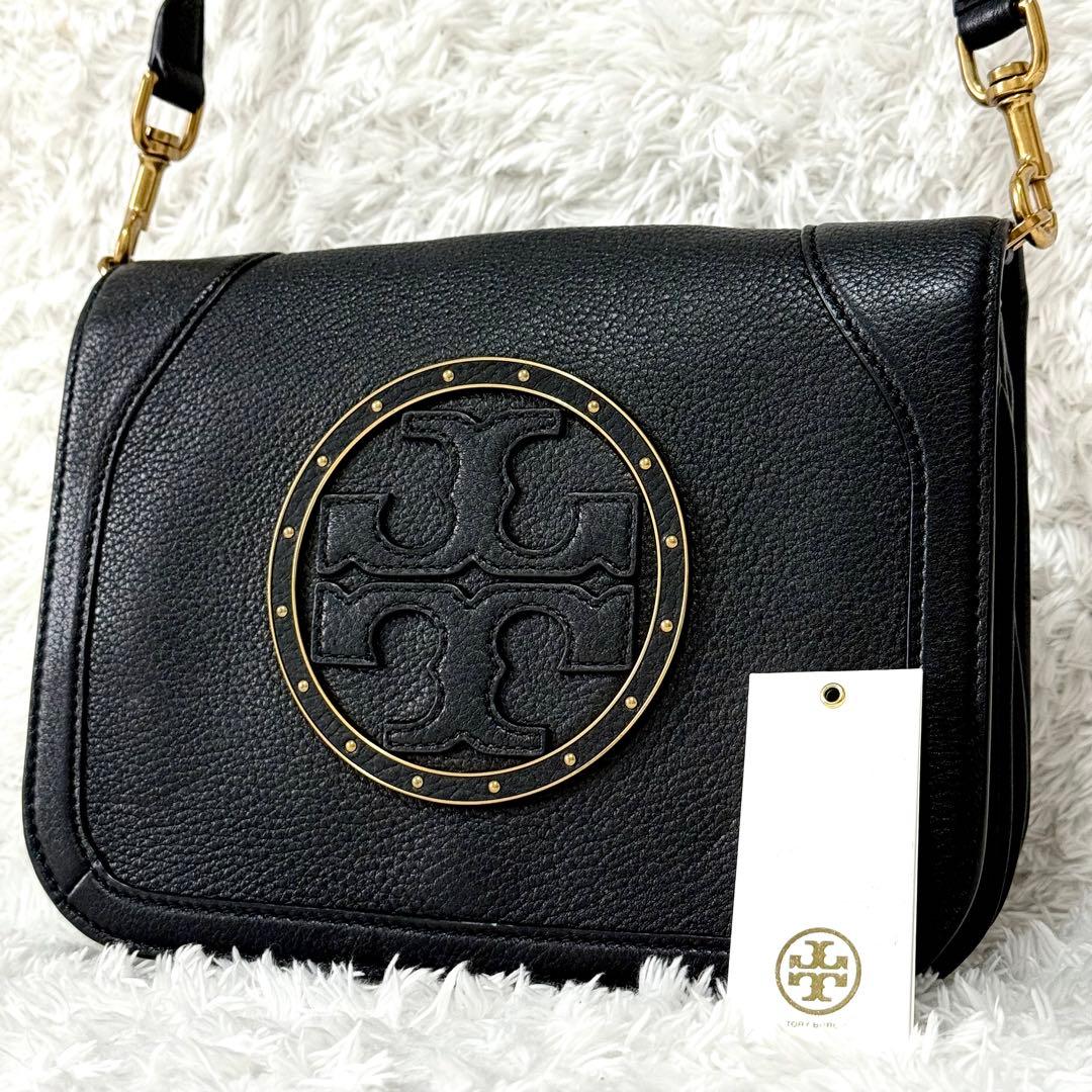 【極美品】 トリーバーチ ショルダーバッグ 2way 黒 フラップ ビックロゴ 極美品 トリーバーチ 2way ショルダーバッグ ビックロゴ レザー 黒