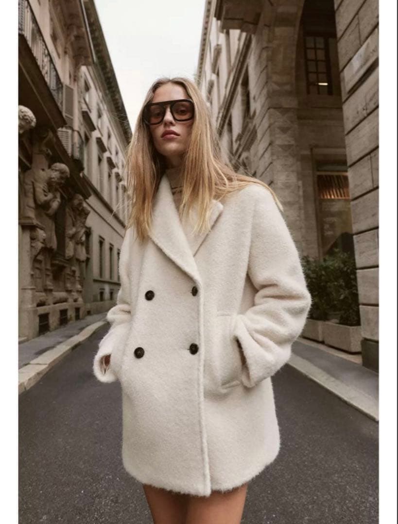 ZARA ブークレダブルブレストミディ丈コート Sサイズ - メルカリ