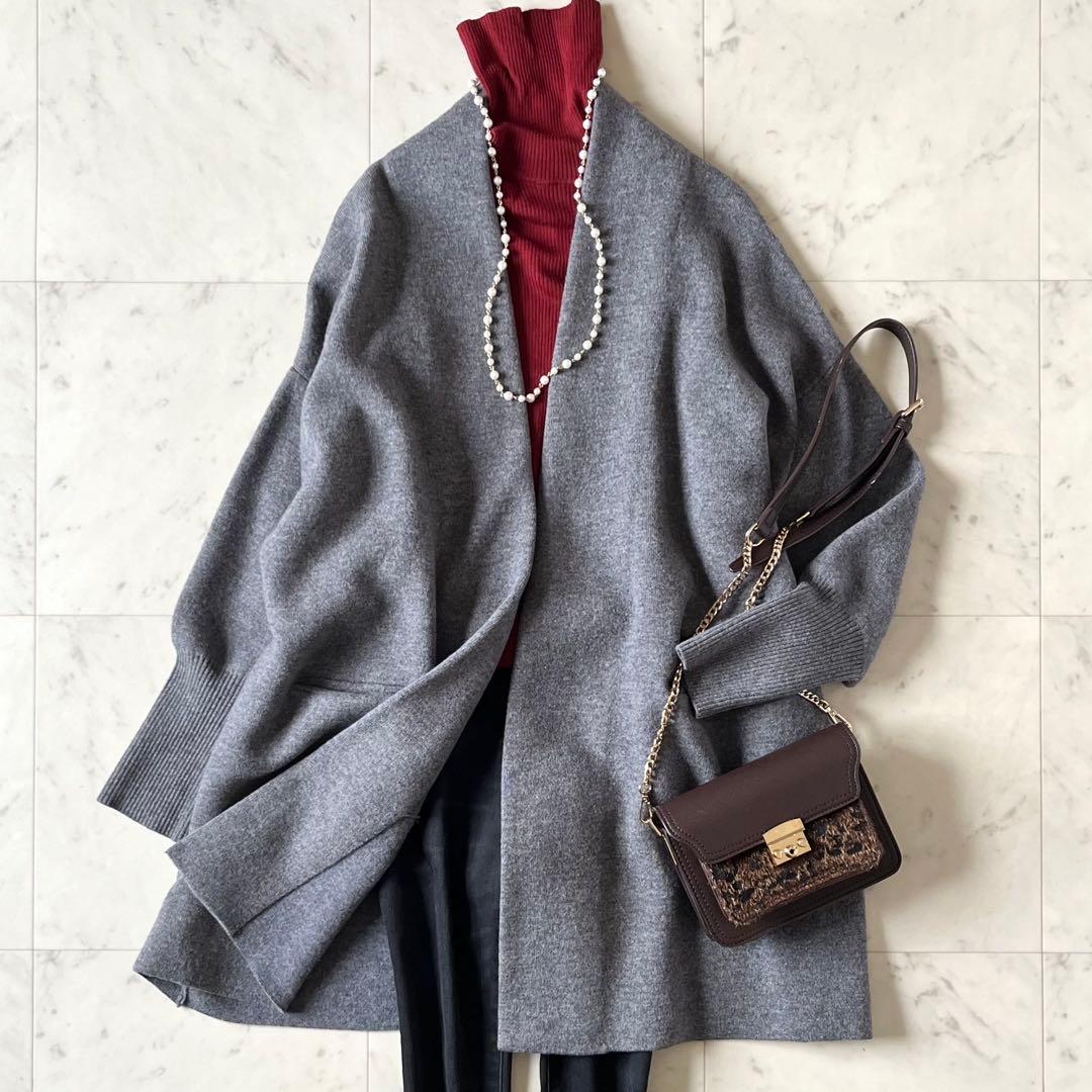 極美品♪IENAイエナ ウールカシミヤノーカラーカーディガンコート グレー 長袖 IENA】イエナ カシミヤ100% ノーカラーカーディガン チャコールグレー