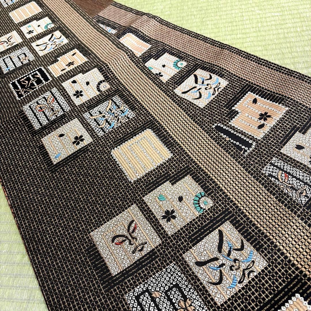 証紙あり　正絹　リバーシブル　本場筑前博多織《源氏香　歌舞伎隈取》