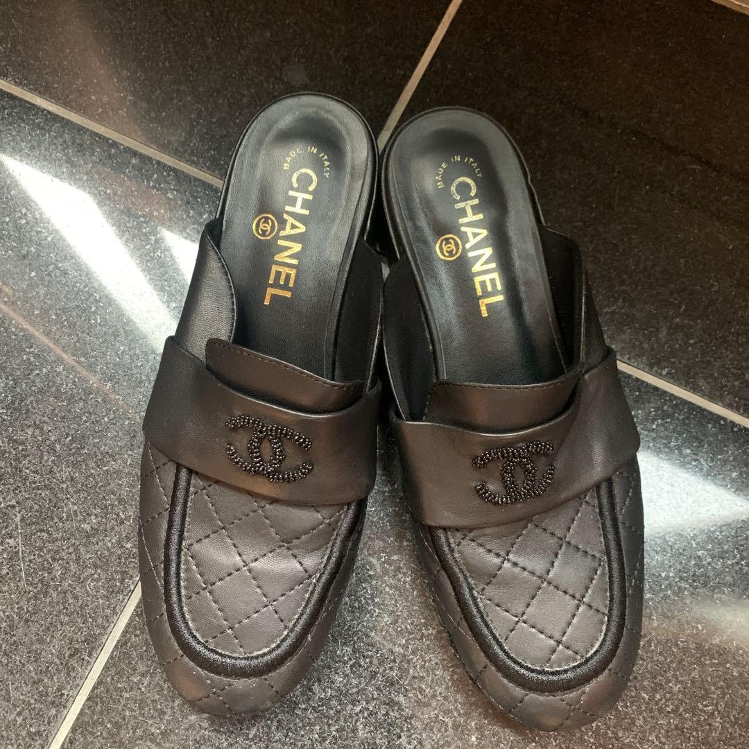 CHANEL36良品】シャネルCHANEL36ココマーク2カラー黒23cmバレー