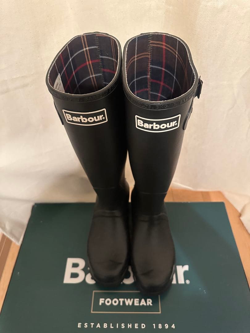 美品】Barbour レインブーツ ロングブーツ ブラック 長靴 24cm - メルカリ