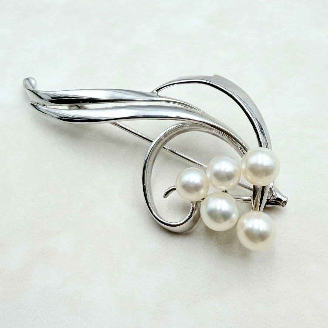 極美品 ミキモト MIKIMOTO シルバー ブローチ 真珠 パール 5P 希少