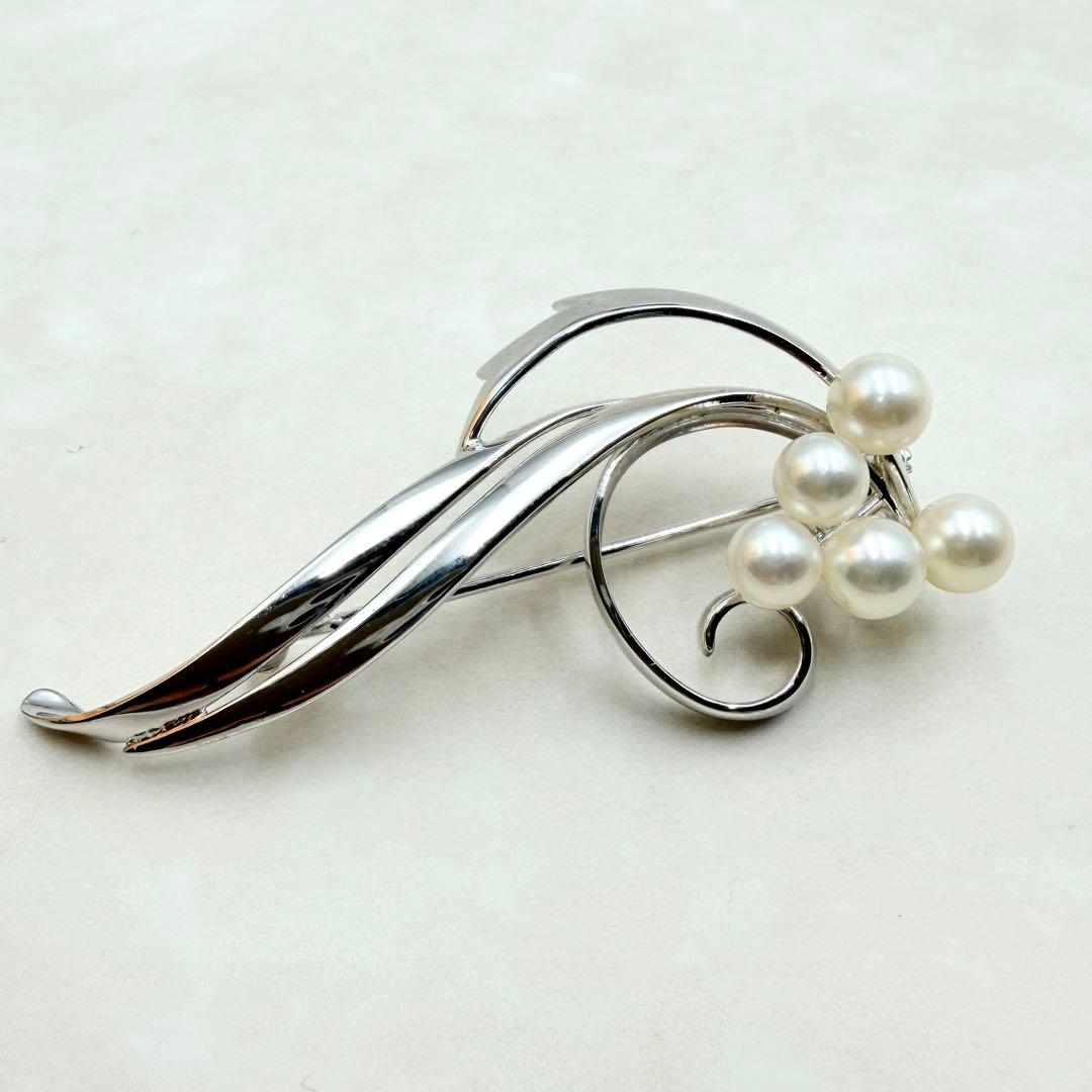 極美品 ミキモト MIKIMOTO シルバー ブローチ 真珠 パール 5P 希少