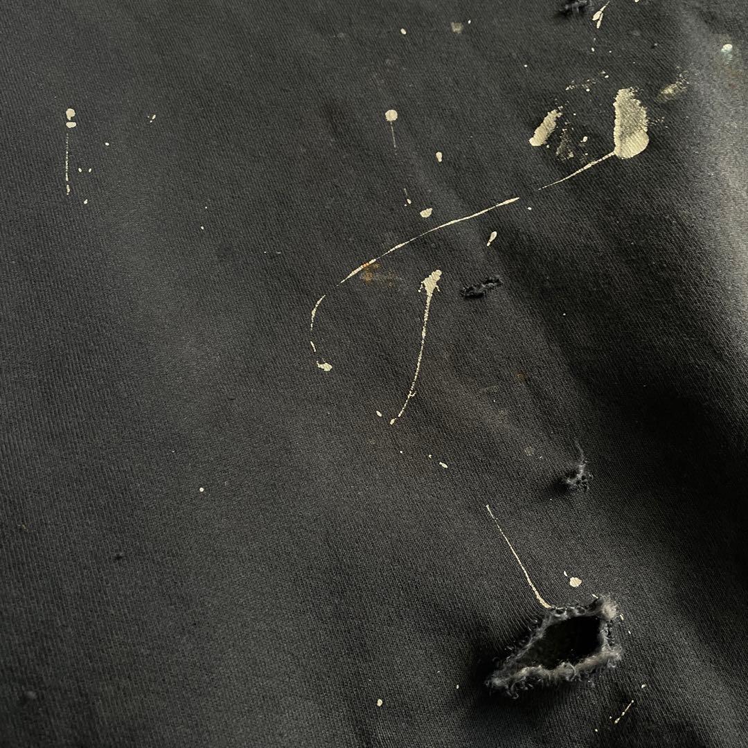 80s 万国旗“adidas”墨黒“XL“USA製“ペンキ”boro sweat