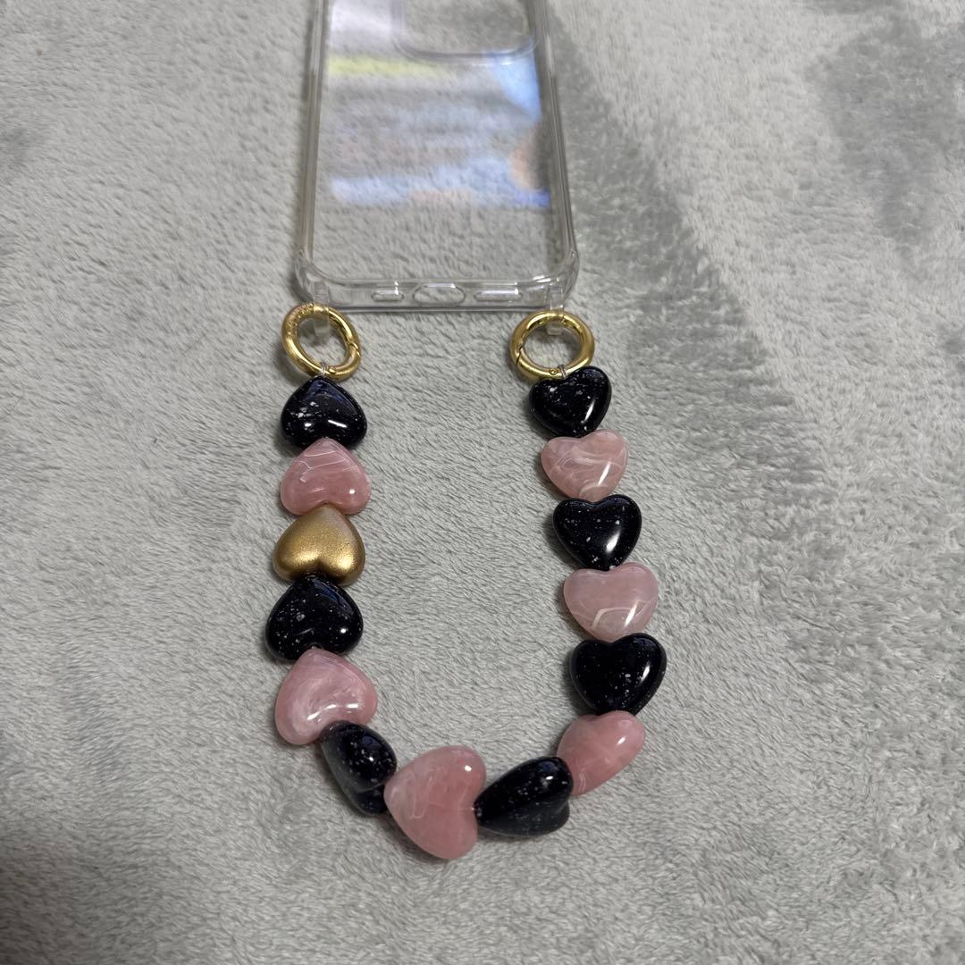 Kiko【LOUVINI】 ハンドストラップBLACK-PINK 予約販売（3月上旬入荷予定）ハンドストラップ PETIT CUORE BLACK-PINK