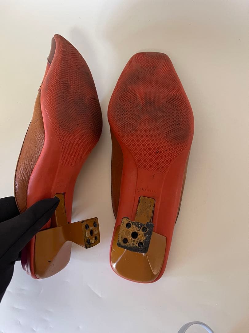 Pradaプラダオープントゥサンダル オレンジブラウン