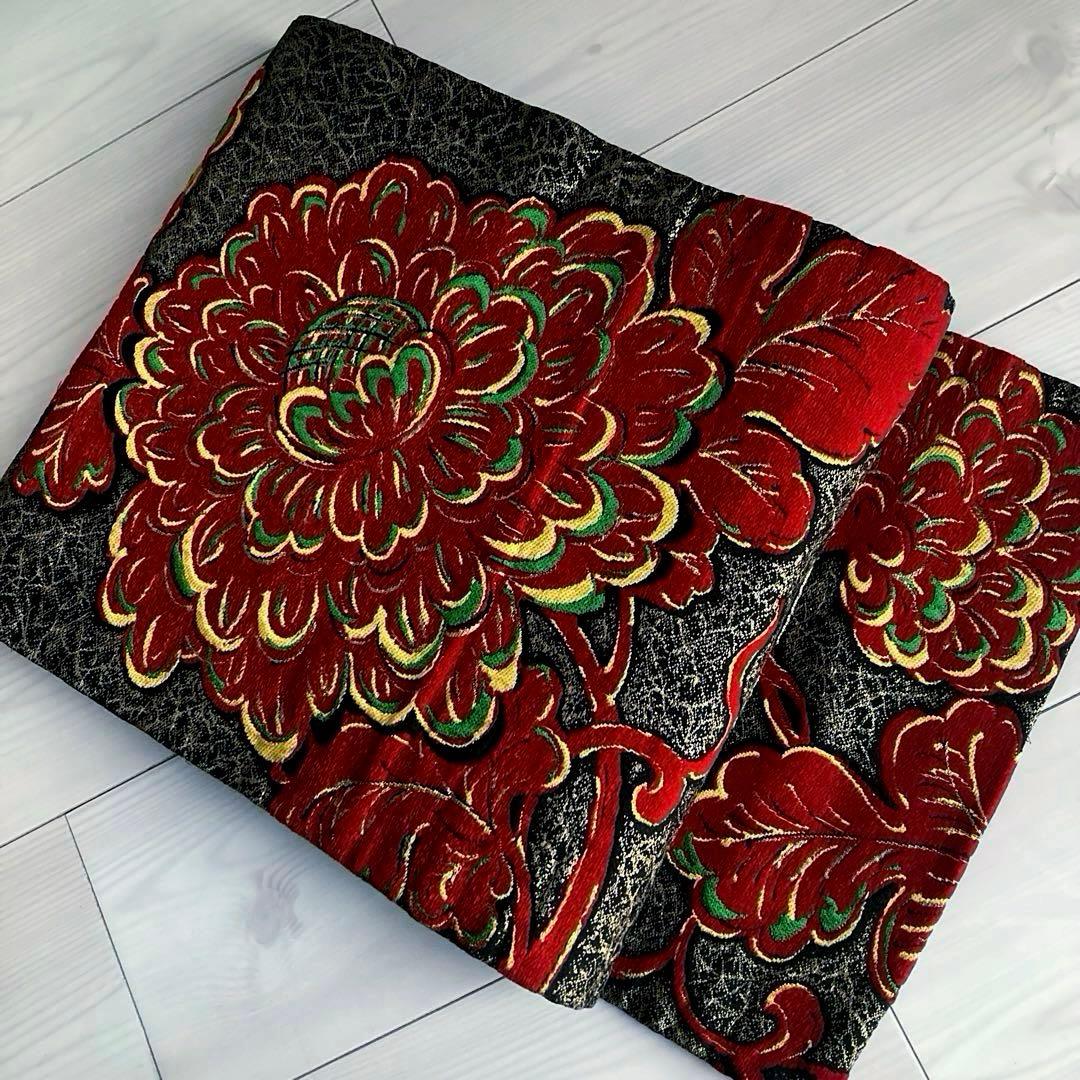 アンティーク名古屋帯　大正ロマン　大輪花模様　織り出し　上質　正絹2-25 アンティーク名古屋帯 刺繍の大輪花模様 大正ロマン 正絹 上質 No.2-27