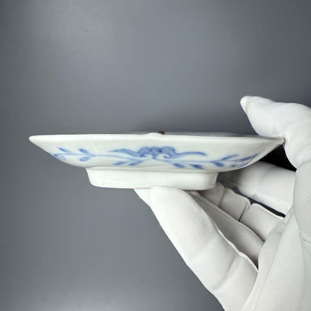 明治時代 有田焼 岩松平吾 色絵軍配形皿 五枚 角岩印 陽刻 珍品 器を