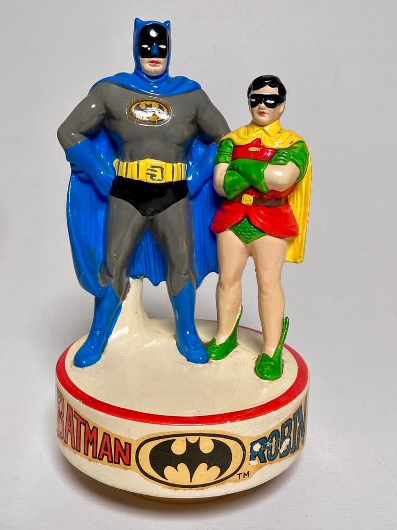 バットマンとロビン陶器製回転オルゴール箱付き レア レトロ 昭和