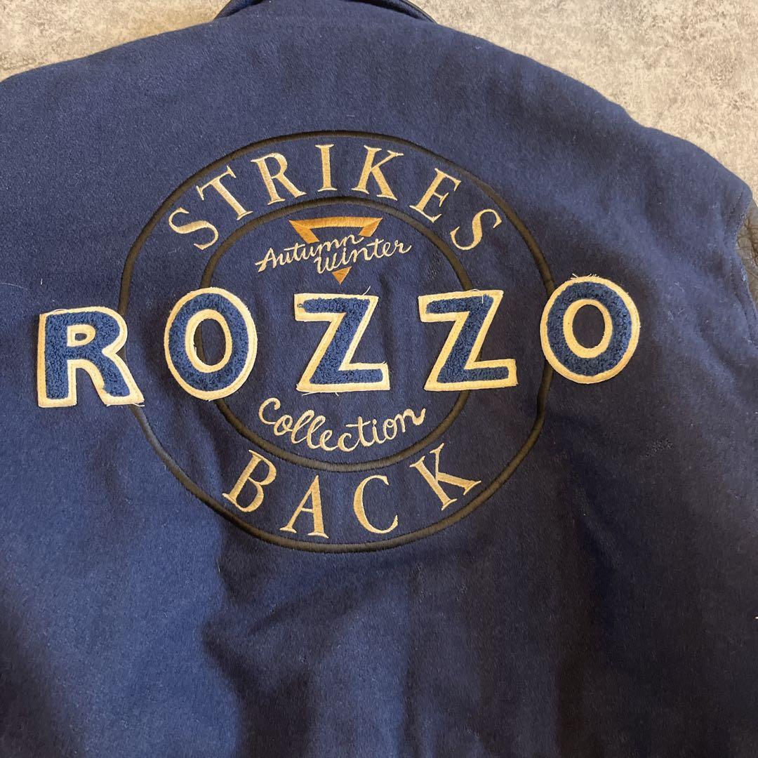 ROZZO スタジャン 短丈 ワッペン レザー 紺×黒 y2k 古着 アメカジ