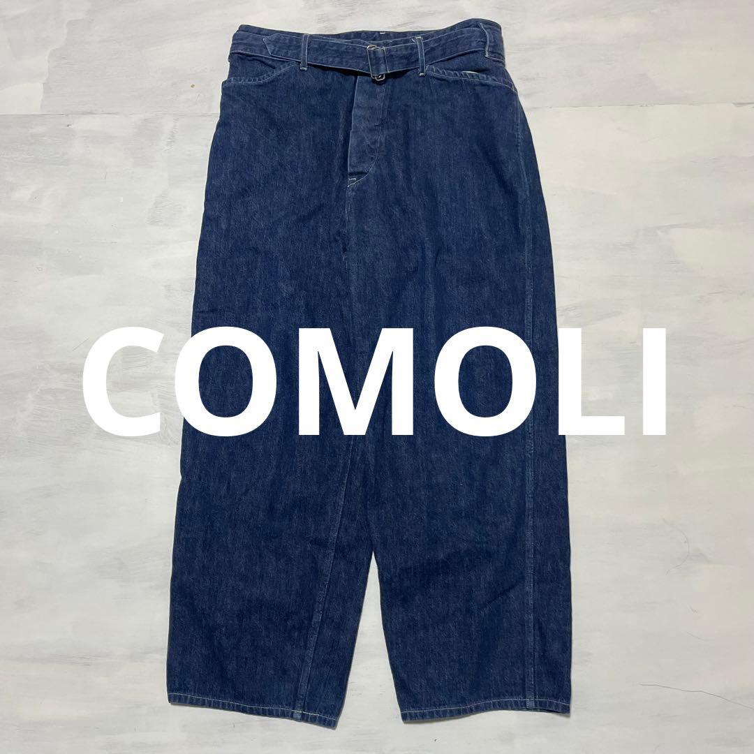 名作 COMOLI ベルテッド ワイド デニム パンツ インディゴ - メルカリ