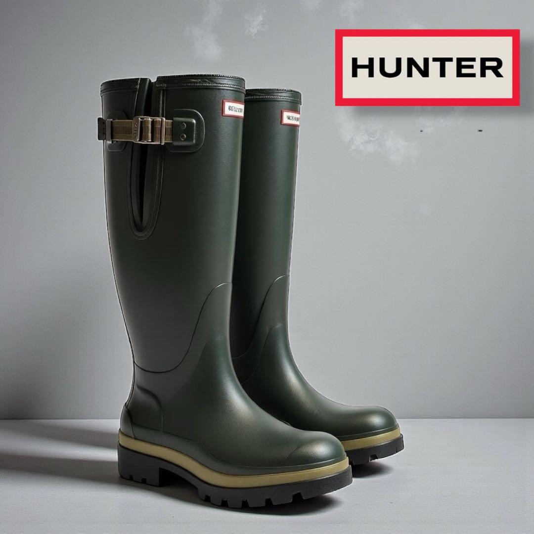 新品未使用 HUNTER バルモラル ロングブーツ UK8 ダークオリーブ メンズバルモラルサイドアジャストトールブーツ｜ハンターの