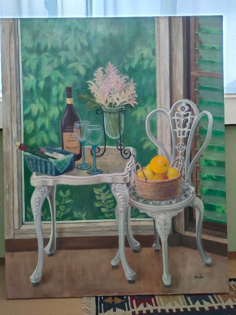 絵画　油彩画　Ｆ30　一点物　【グリーンテラス】原画　自作の絵　芸術作品　アート 絵画 油彩画 F30 一点物 【グリーンテラス】原画 自作の絵 芸術作品