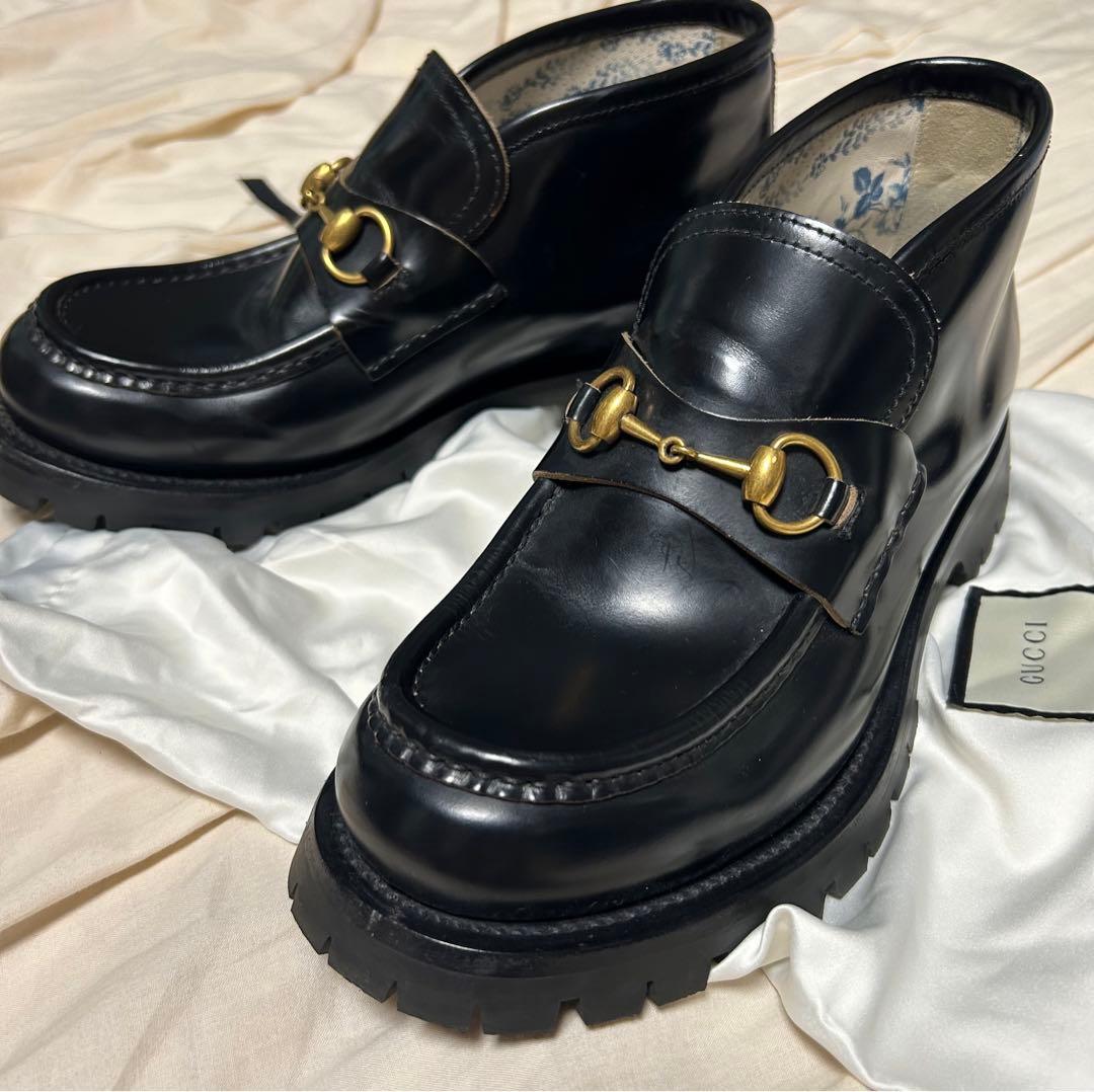 グッチ ミケーレ期 ラバー ラグソール ホースビット ローファシューズ