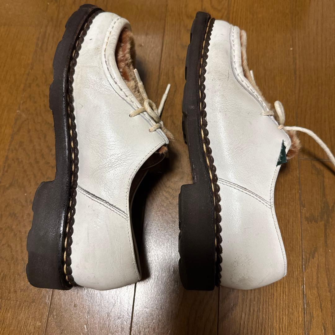パラブーツ UK4.5 ミカエル 白 ラビットファー 別注カラー - メルカリ