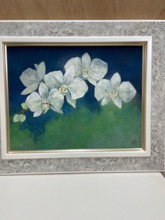 上河辺みち 油彩 「胡蝶蘭」額装 共シール 絵本挿絵画家 1974年 油絵 D