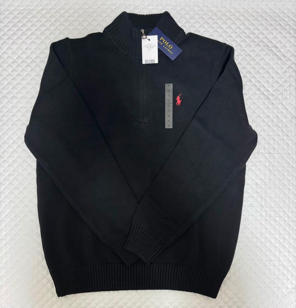 新品タグ付】POLO ラルフローレン ハーフジップニット ブラック M