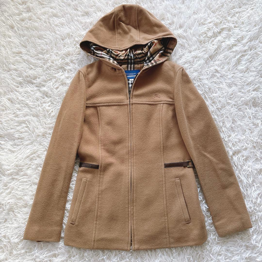 BURBERRY ショートコート アンゴラ混 ノバチェック ホースロゴ フード