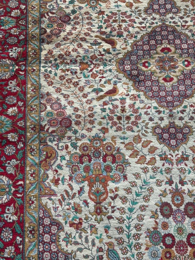 ペルシャ絨毯　ヴィンテージ　手織り ヴィンテージ ペルシャ絨毯 クム産 オールド手織り絨毯 クムウール