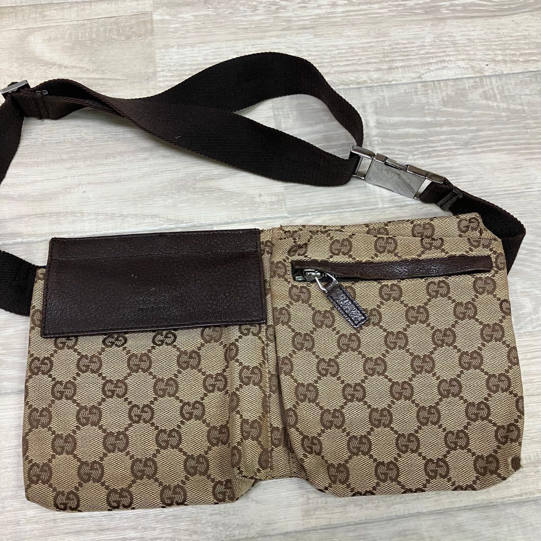 GUCCI グッチ GGキャンバス ボディバッグ ウエストバッグ 28566 GG グッチ GUCCI ウエストバッグ 28566 ロゴ ベージュ ブラウン