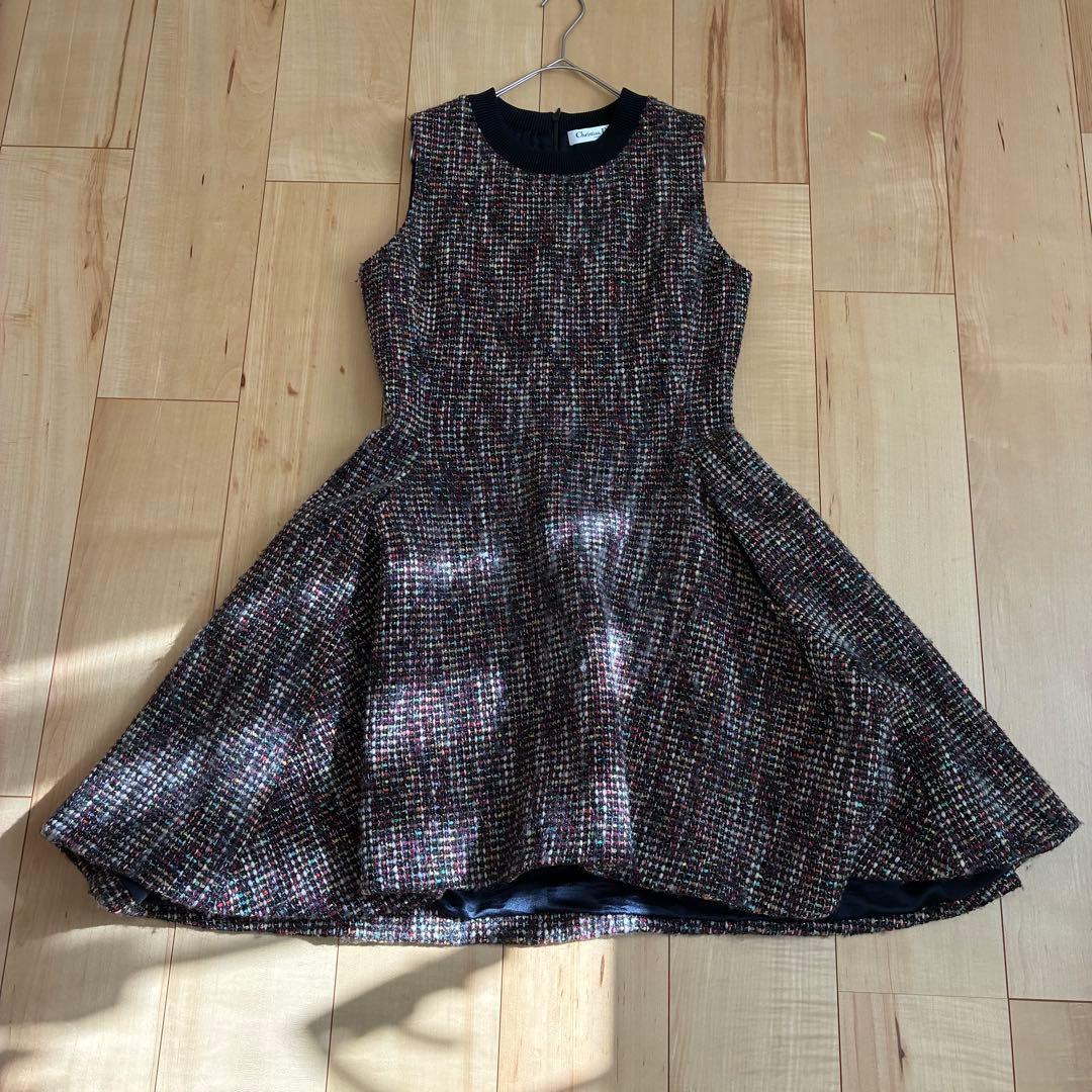 クリスチャンディオール】ワンピース ノースリーブ ツイード ラメ