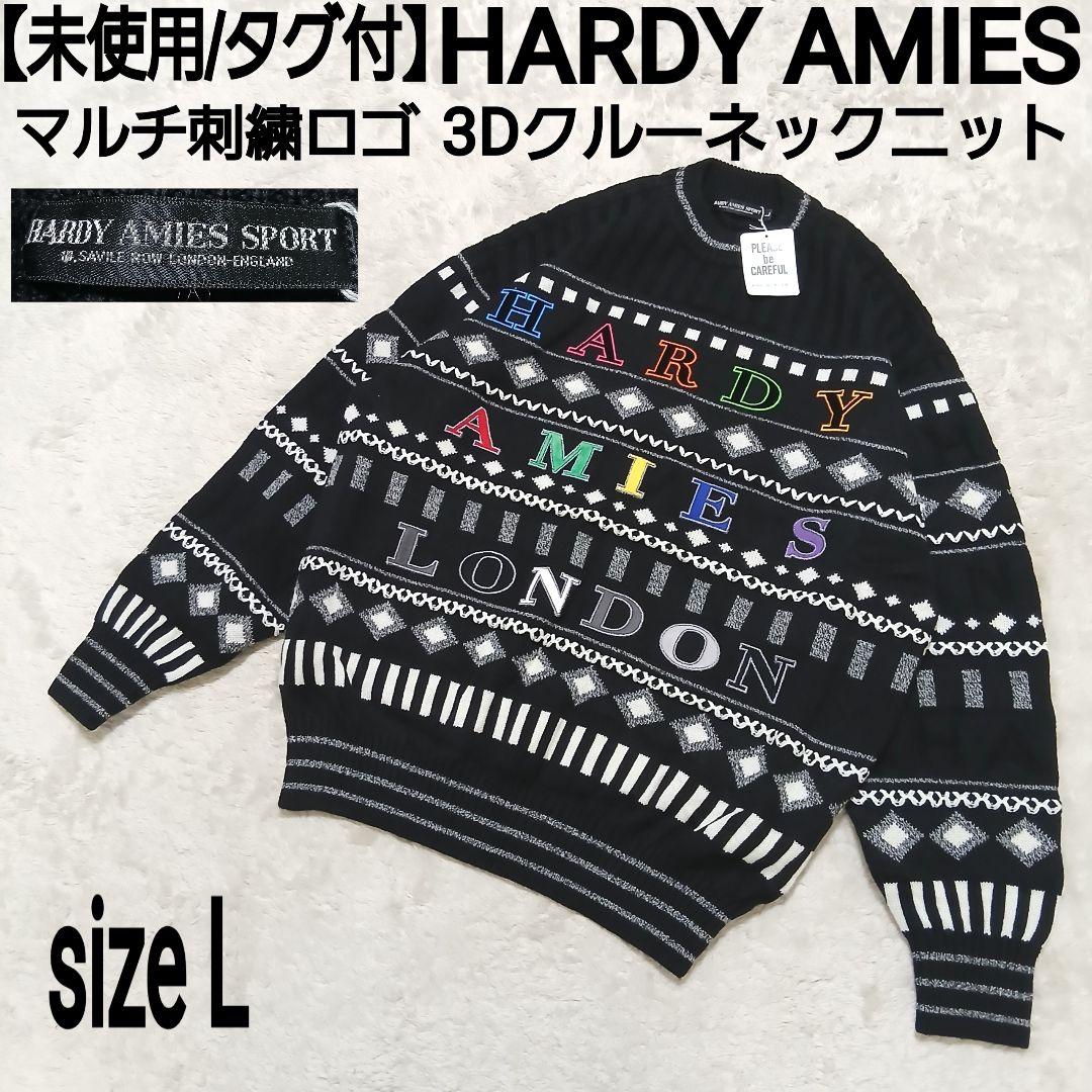 【未使用/タグ付】HARDY AMIES マルチ刺繍ロゴ 3Dクルーネックニット HARDY AMIES SPORT ハーディエイミス スポーツ コットン ニット