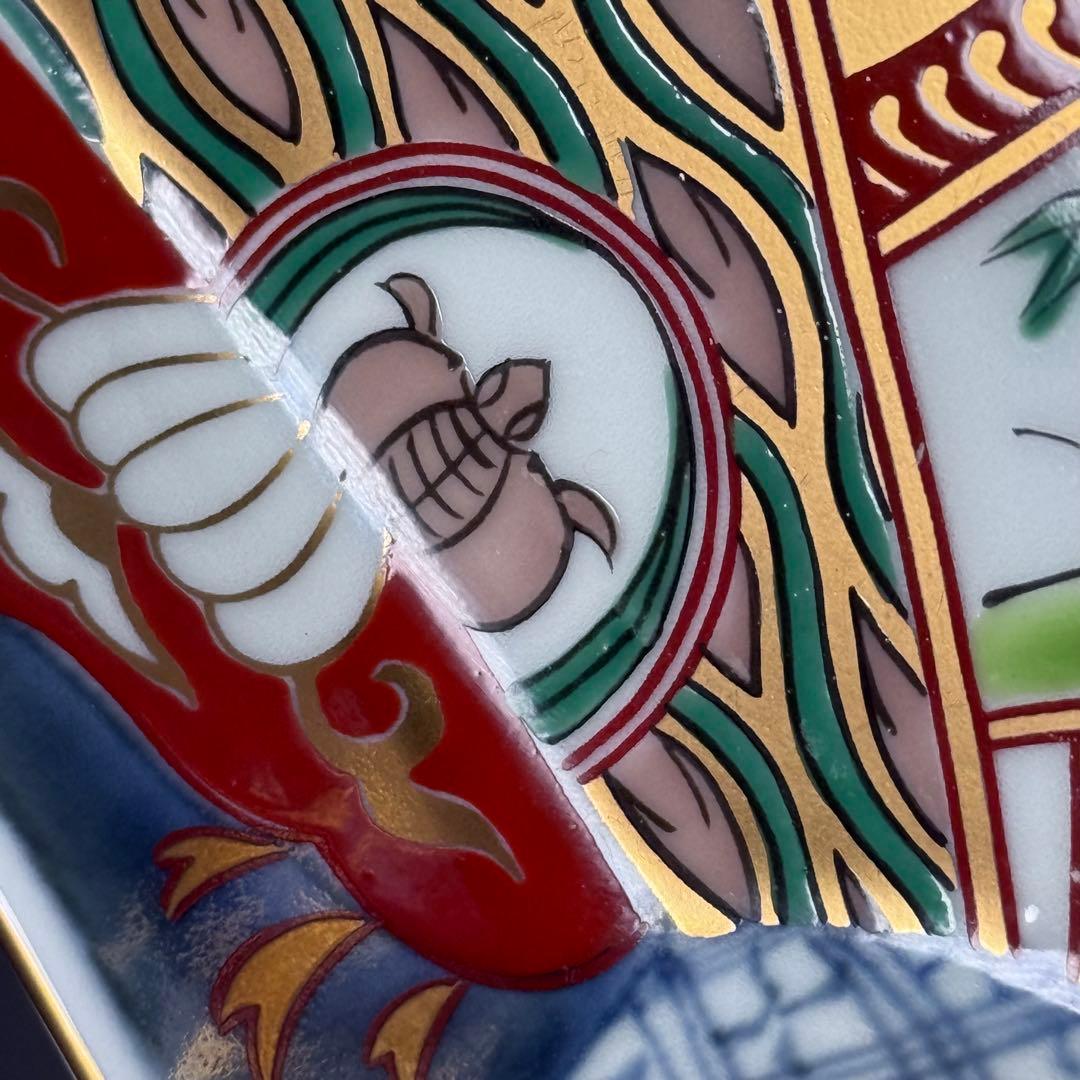 古伊万里風 冨貴長春 色絵鶴亀松竹梅文変形皿 五客 料理屋 古器を