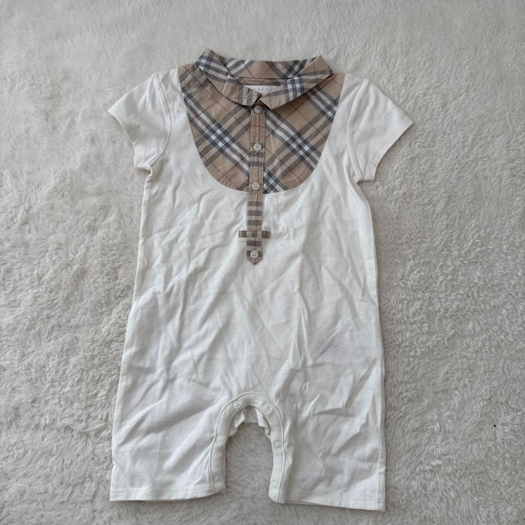 Q BURBERRY チェック襟ロンパース 12M 未使用品 BURBERRY（バーバリー） ベビー服 カバーオール ロンパース チェック