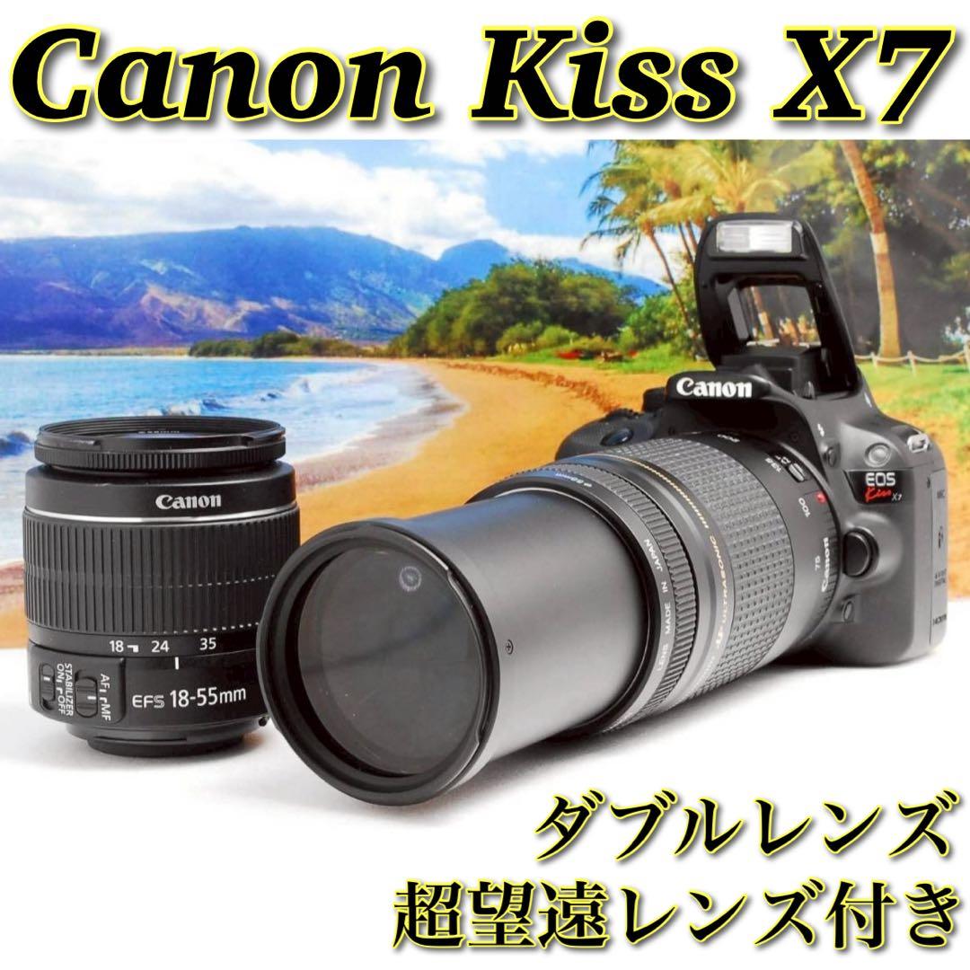 軽量✨運動会にも◎canon kiss X7 ダブルレンズ 一眼レフ スマホ転送 スマホ転送セット☆Canon Kiss X7☆スポーツ撮影に最適な望遠レンズ