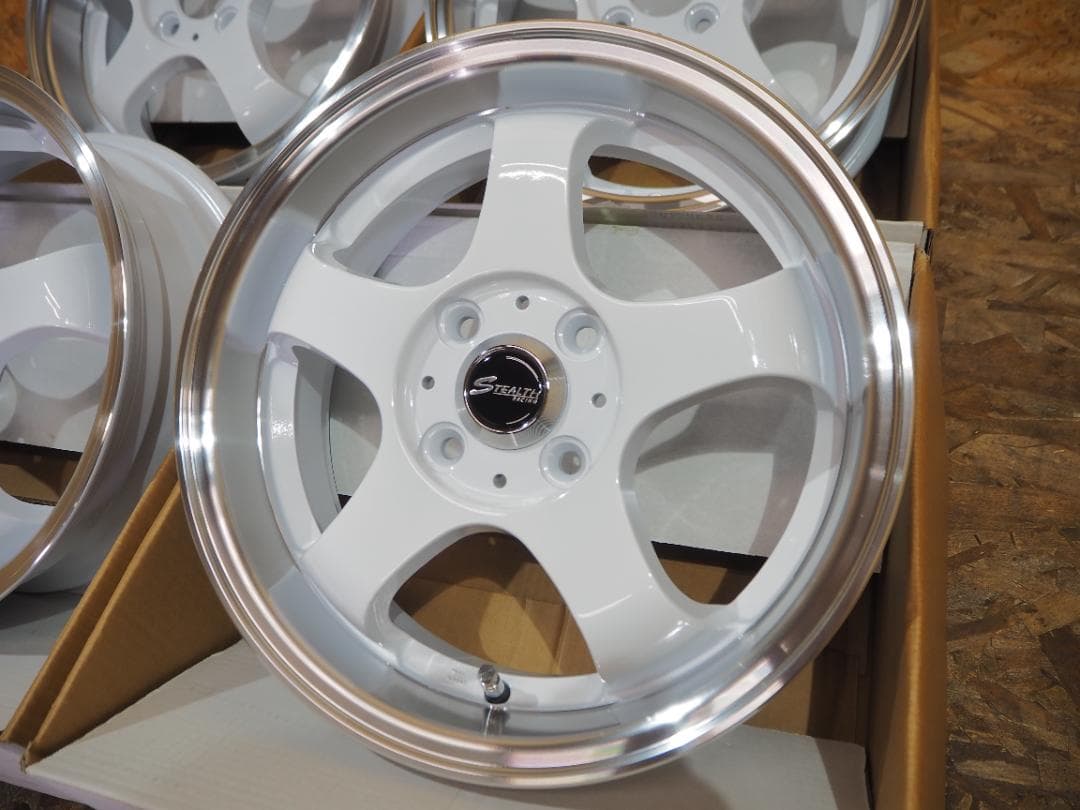 新品 4枚 深リム 逆ゾリ 5本スポーク5.5J ホワイト 軽四ツライチ