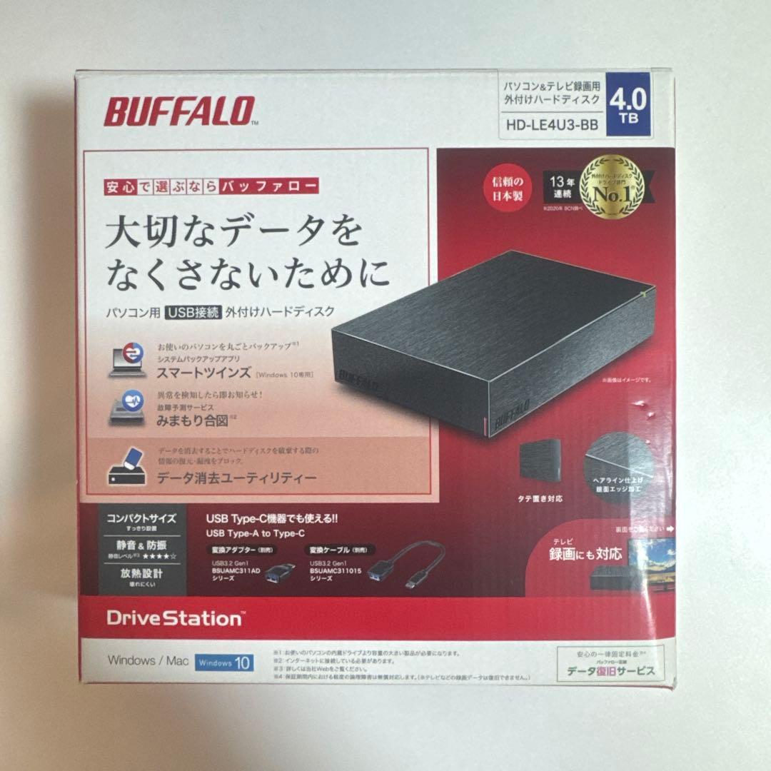 BUFFALO 4TB 外付けハードディスク HD-LE4U3-BB バッファロー 外付けHDD 4TB HD-LE4U3-BB USB3.2（Gen.1）対応