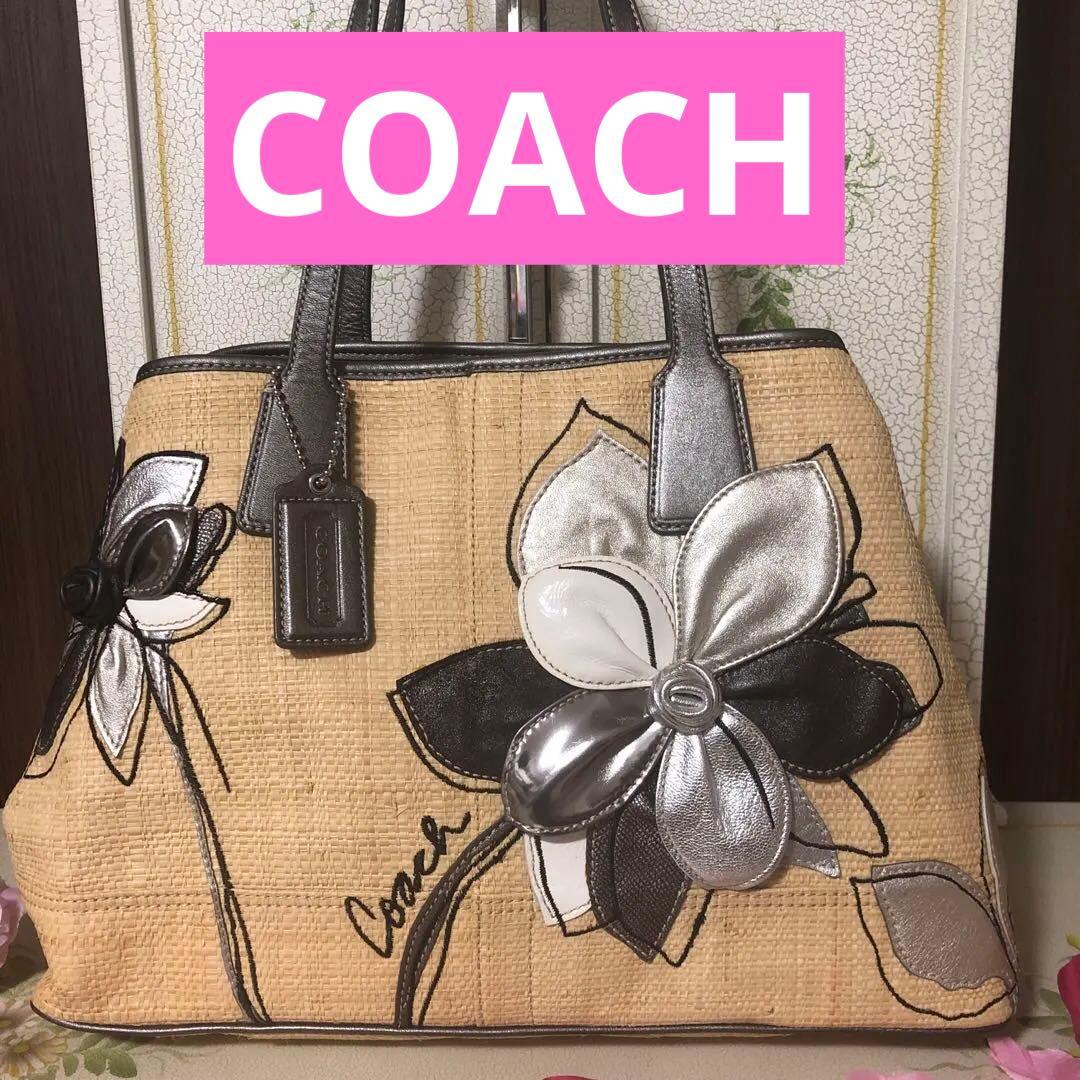 COACHストロートートバッグ　フラワーハンプトンズ COACHストロートートバッグ フラワーハンプトンズ - メルカリ