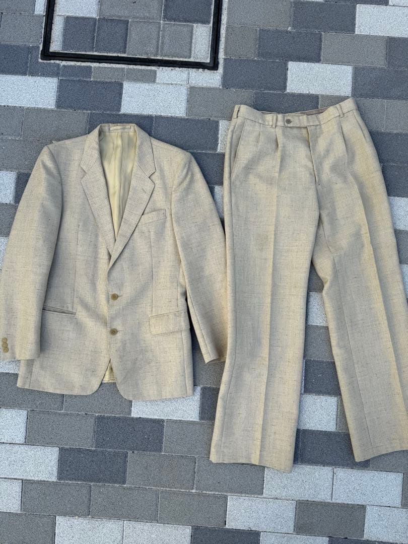 70s セットアップ　ベージュ 2ボタンスーツ スラックス　成人式 楽天市場】【送料無料】S~5XL スーツセット メンズ セットアップ 紳士