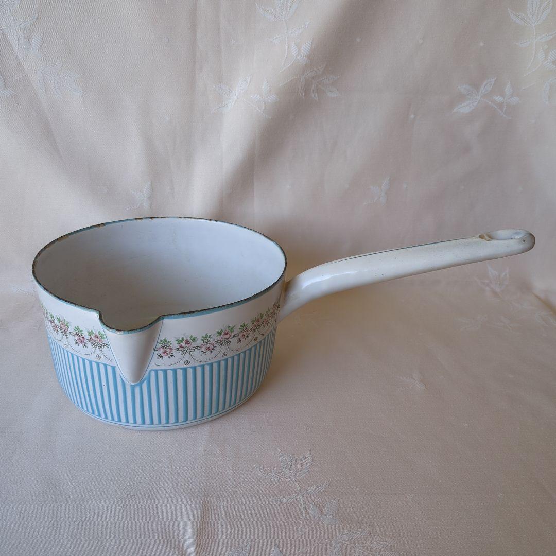 フランスアンティーク ホーロー片手鍋 BB社 ローズガーランド - メルカリ