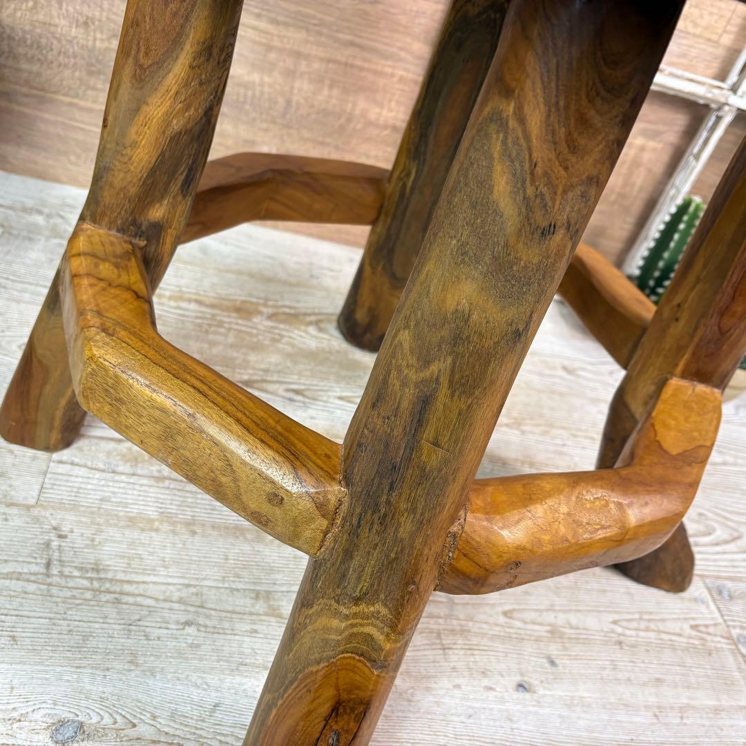 オールドチーク天然無垢材木製創作極太サイドテーブル L（直径54