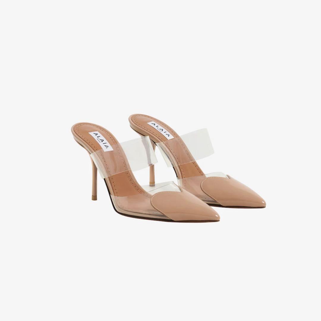 Alaïaアライア　LE CŒUR パテントカーフスキン製 ミュール　ベージュ Alaïaアライア LE CŒUR パテントカーフスキン製 ミュール ベージュ