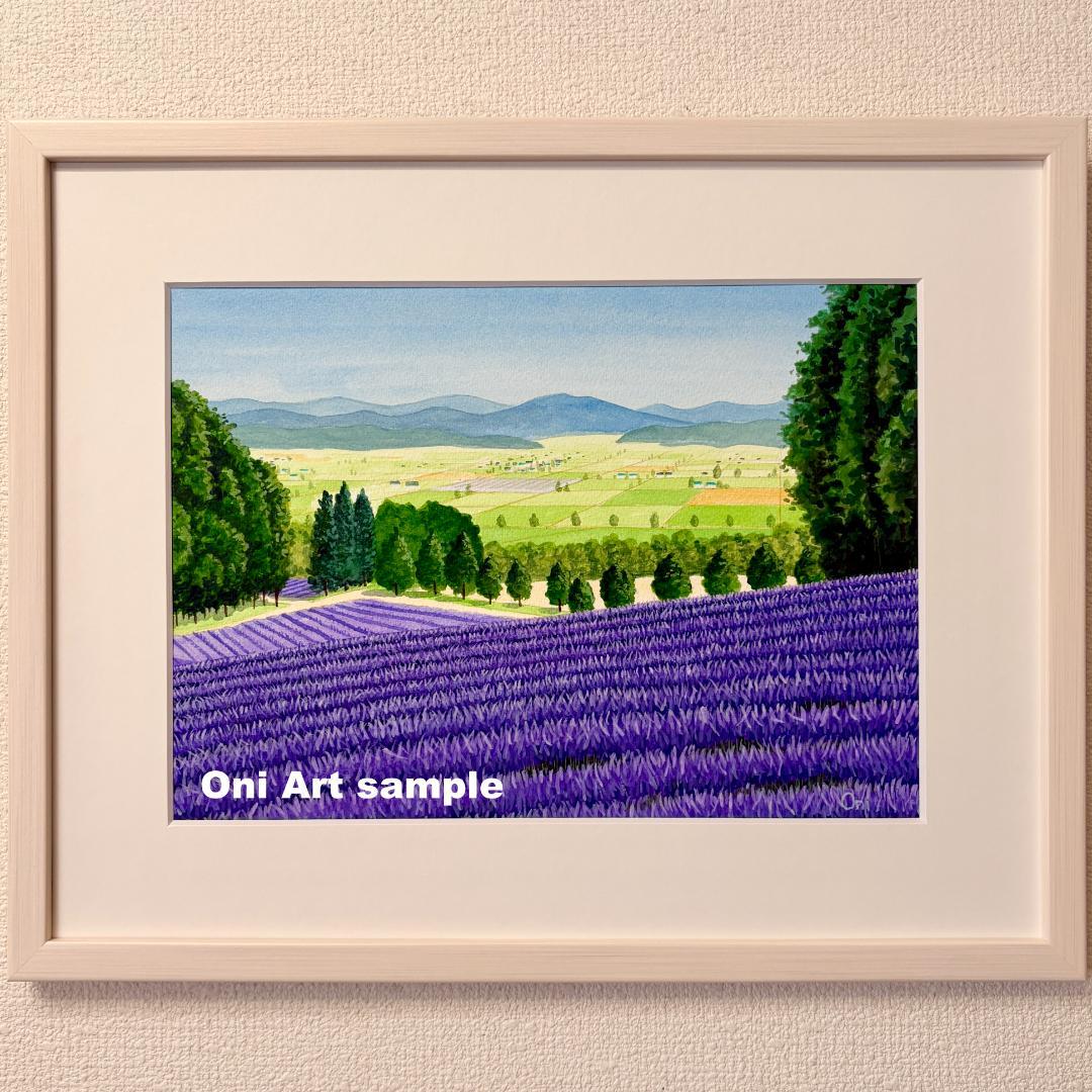 アクリル画　原画　「ラベンダー畑15」額縁付　F４サイズ　風景画 アクリル画 原画 「ラベンダー畑15」額縁付 F4サイズ 風景画