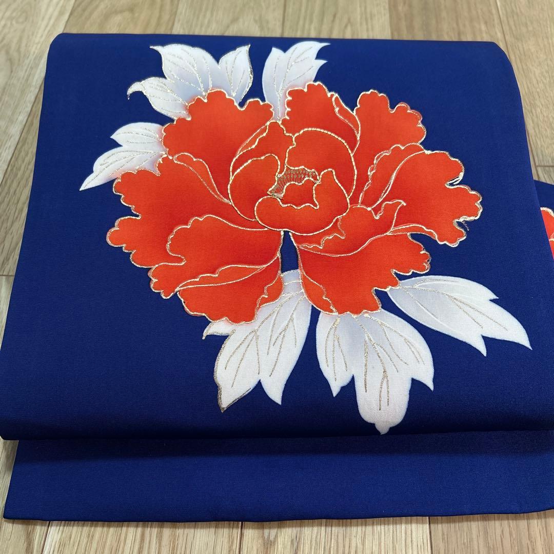 塩瀬 九寸名古屋帯 駒刺繍 牡丹文 正絹 金彩 579 - メルカリ