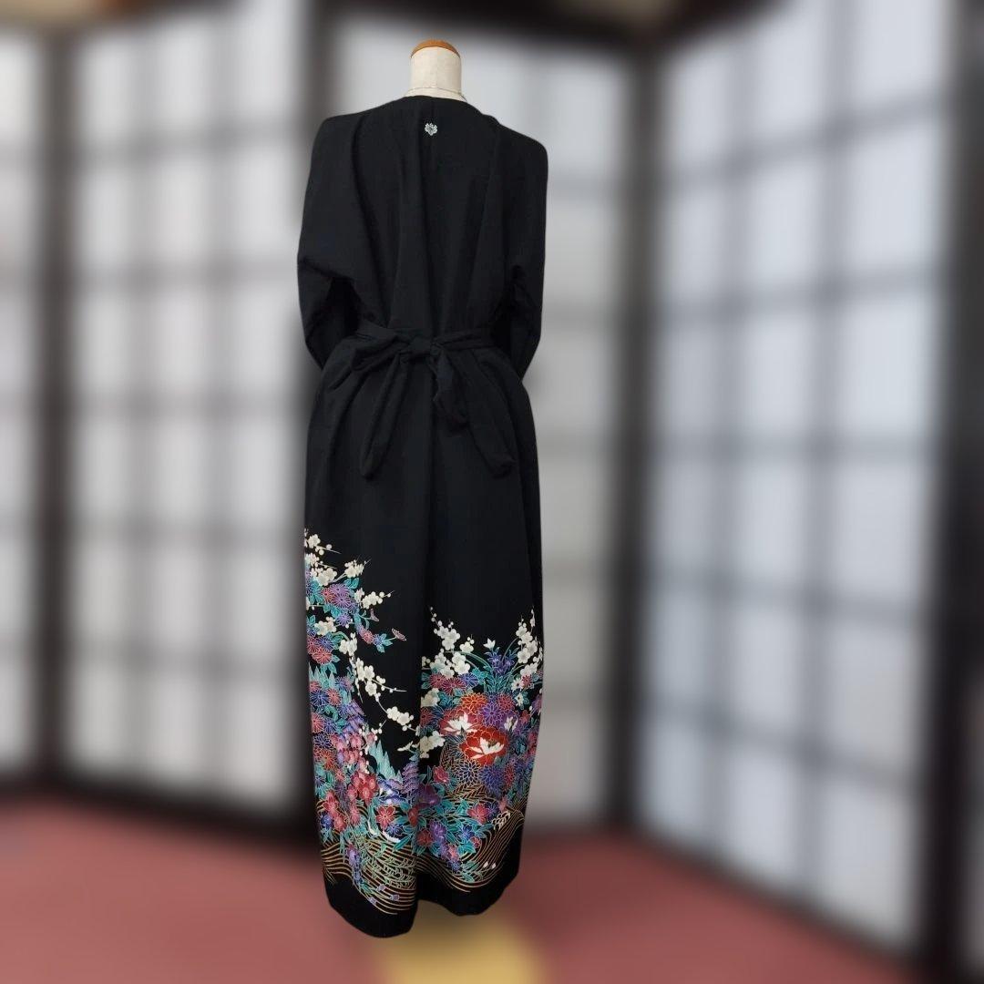 黒留袖 花柄刺繍家紋、ロングフォーマルドレスゆったりサイズ - メルカリ