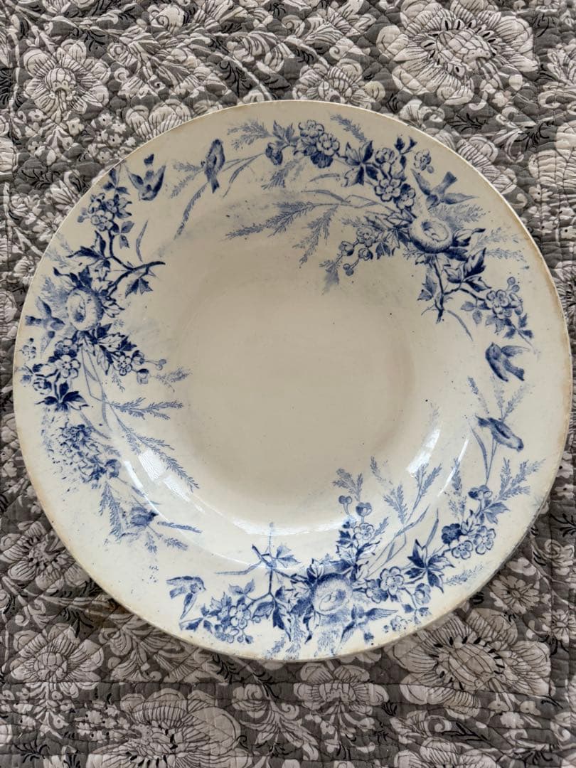 フランスアンティーク陶器クレイユエモントローlinotte深皿スープ皿