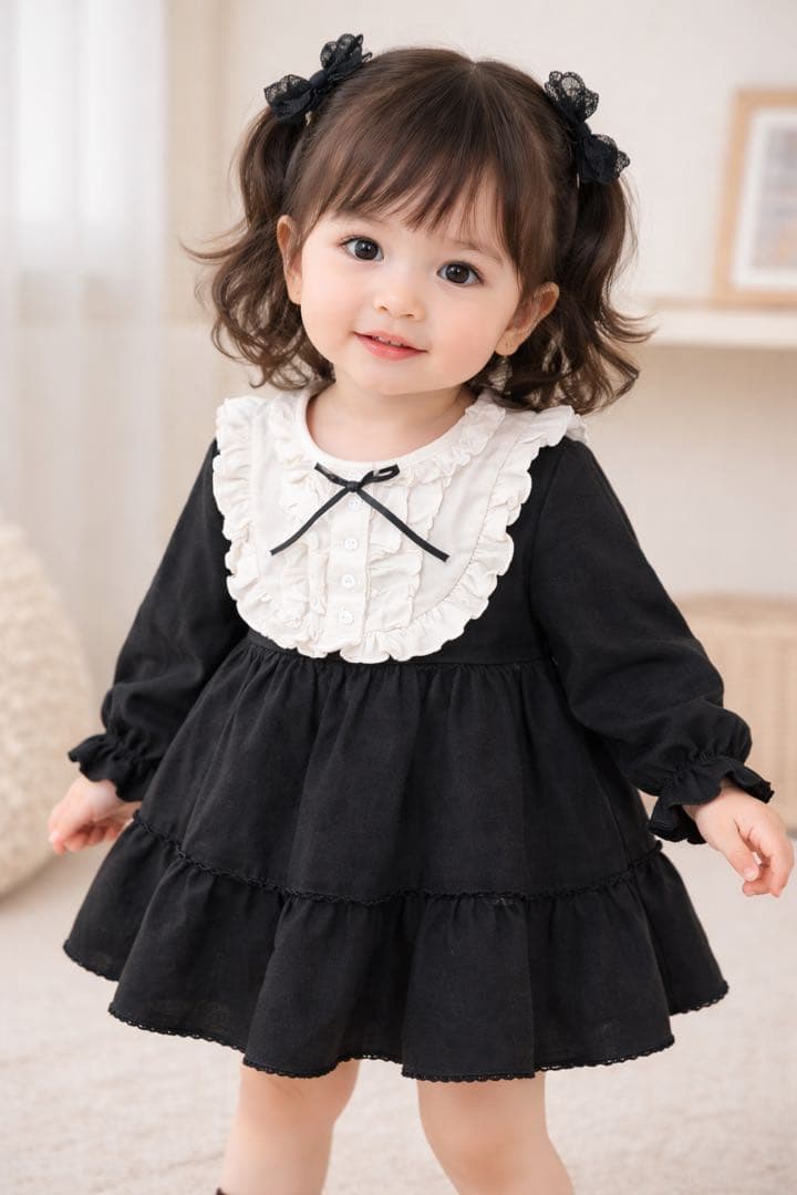 フリル襟 ティアード ロンパースワンピ 80 女の子 - メルカリ