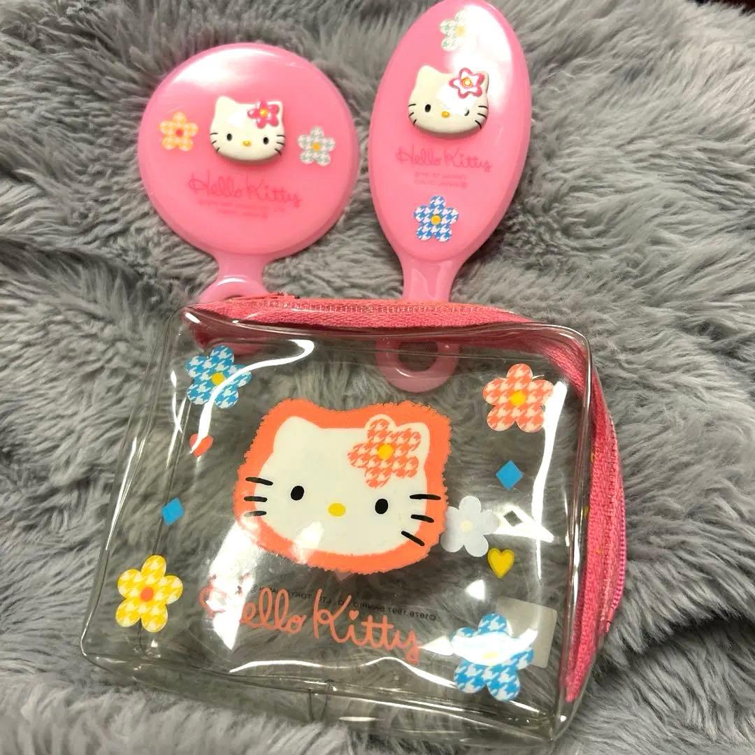 カオハナ ハローキティ ポーチ付き くし ミラー セット ピンク