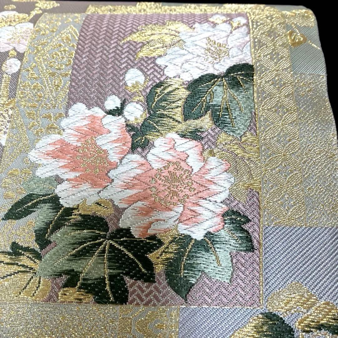 袋帯 ワンタッチ作り帯 マジックテープ 二重太鼓 付け帯【重ね色紙紋様