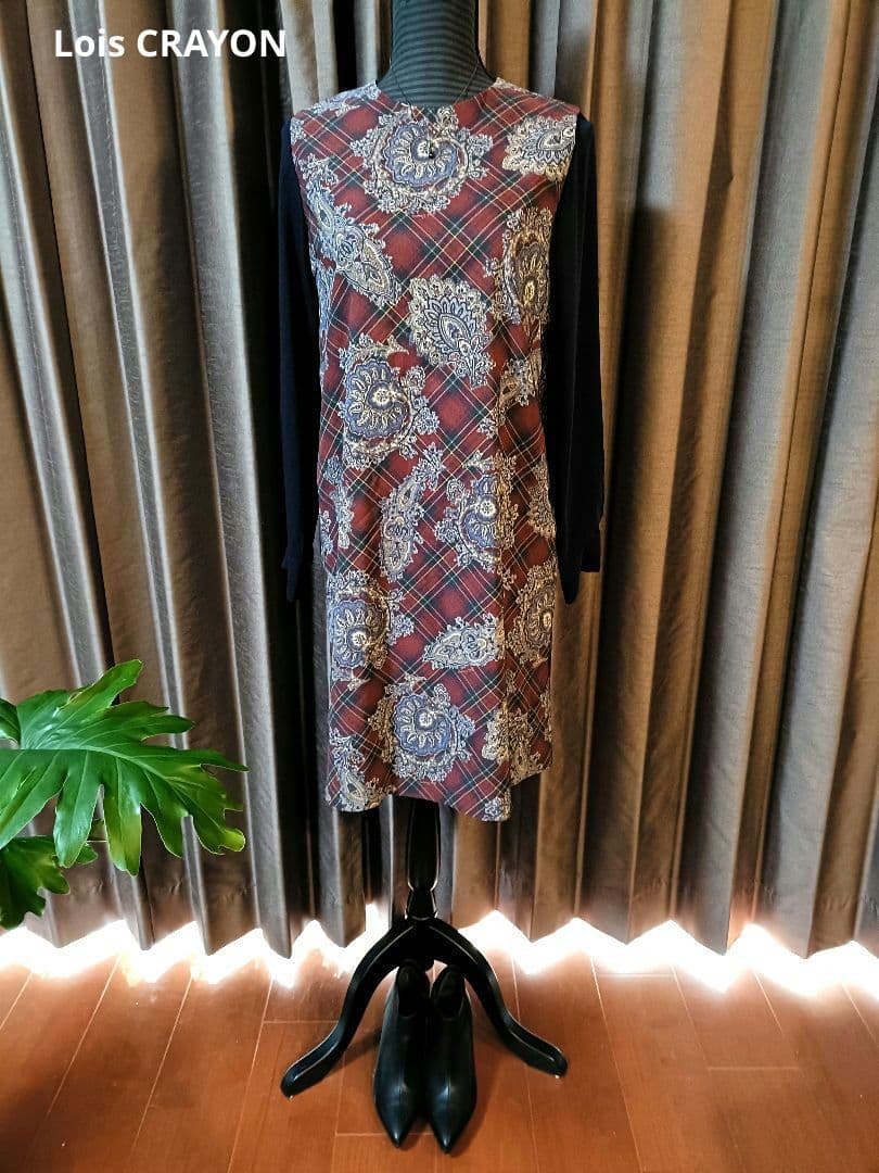 極美品☆ロイスクレヨン☆チェック×ペイズリーデザインワンピースM